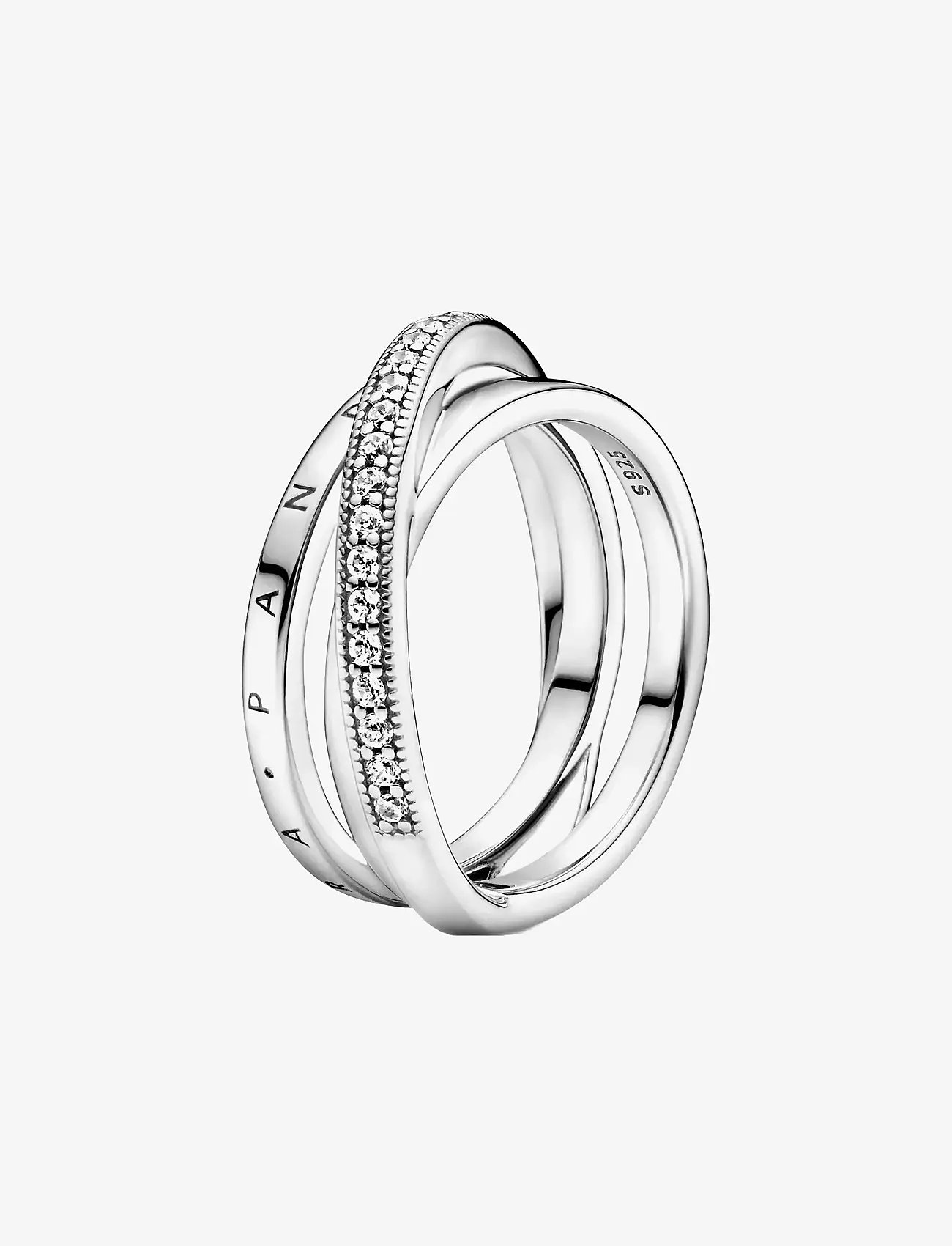 Pandora - Pandora logo sterling silver ring with clear cubic zirconia - rings - clear - 0