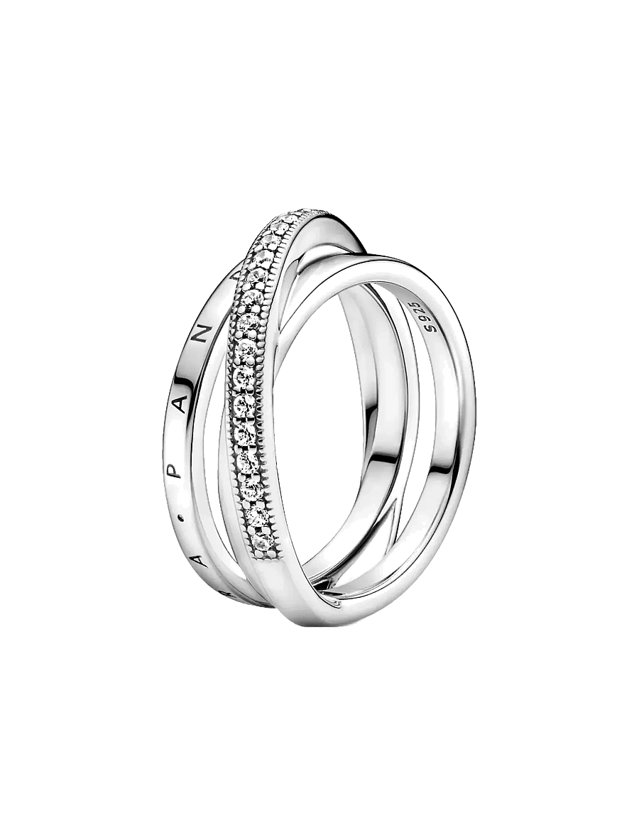 Pandora - Pandora logo sterling silver ring with clear cubic zirconia - bagues - clear - 0