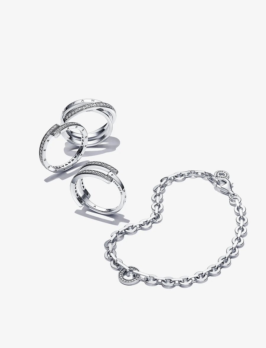 Pandora - Pandora logo sterling silver ring with clear cubic zirconia - bagues - clear - 1