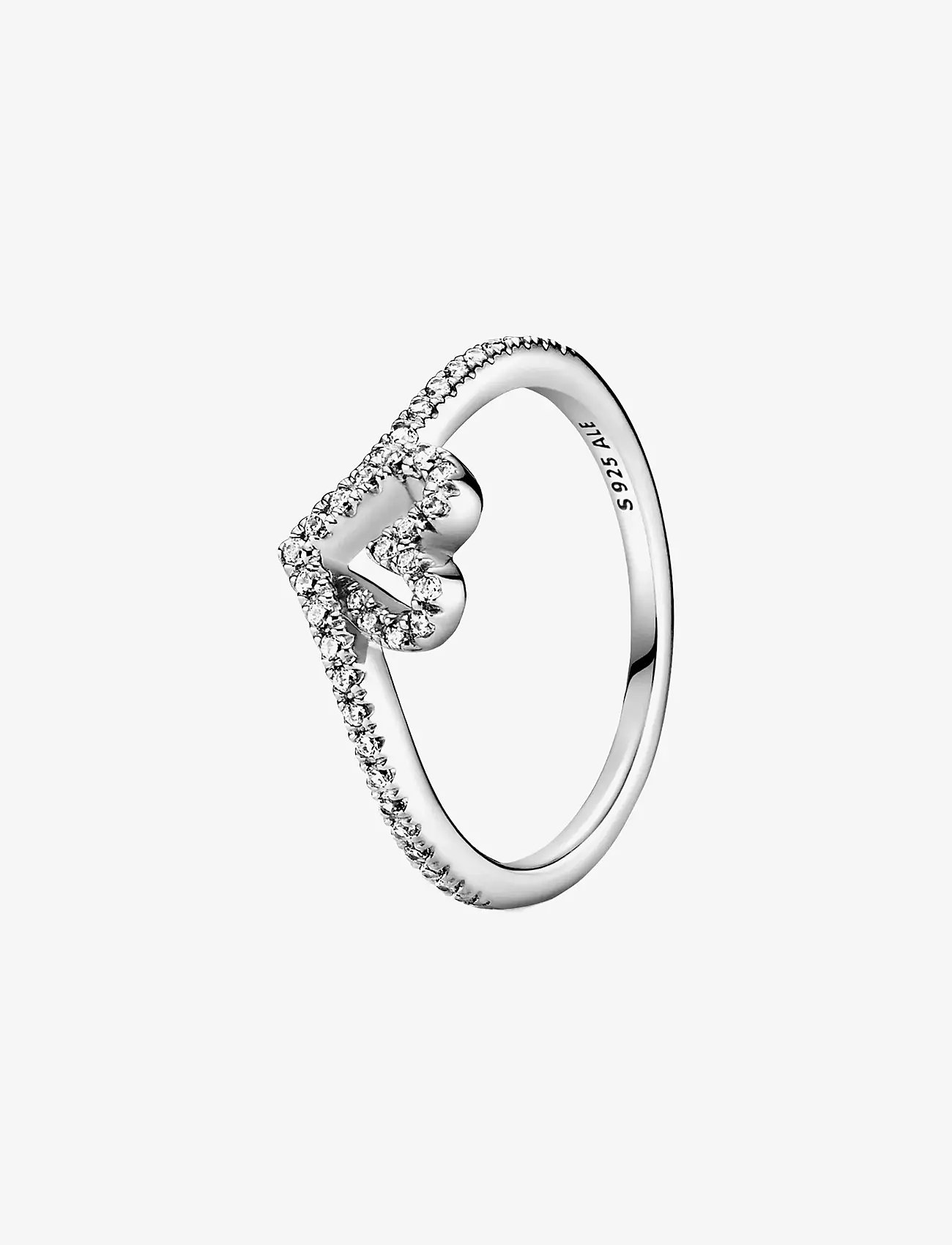 Pandora - Heart and wishbone sterling silver ring with clear cubic zirconia - ringar - clear - 1