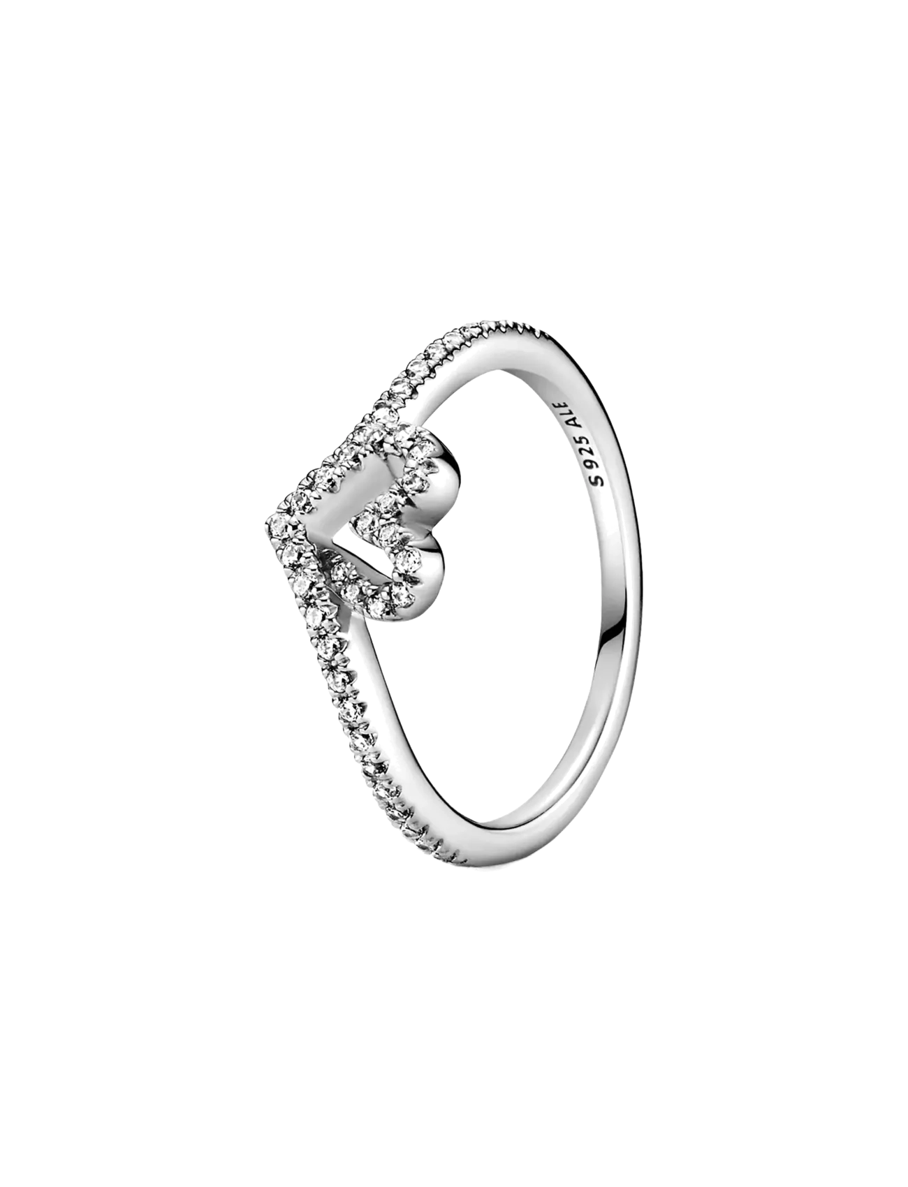 Pandora Heart and wishbone sterling silver ring with clear cubic zirconia - Festtøj - CLEAR / undefined
