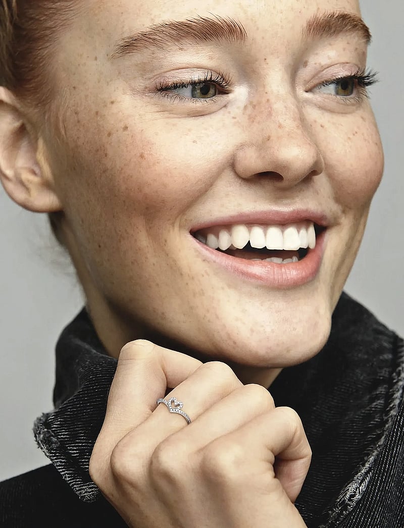 Pandora - Heart and wishbone sterling silver ring with clear cubic zirconia - sõrmused - clear - 0