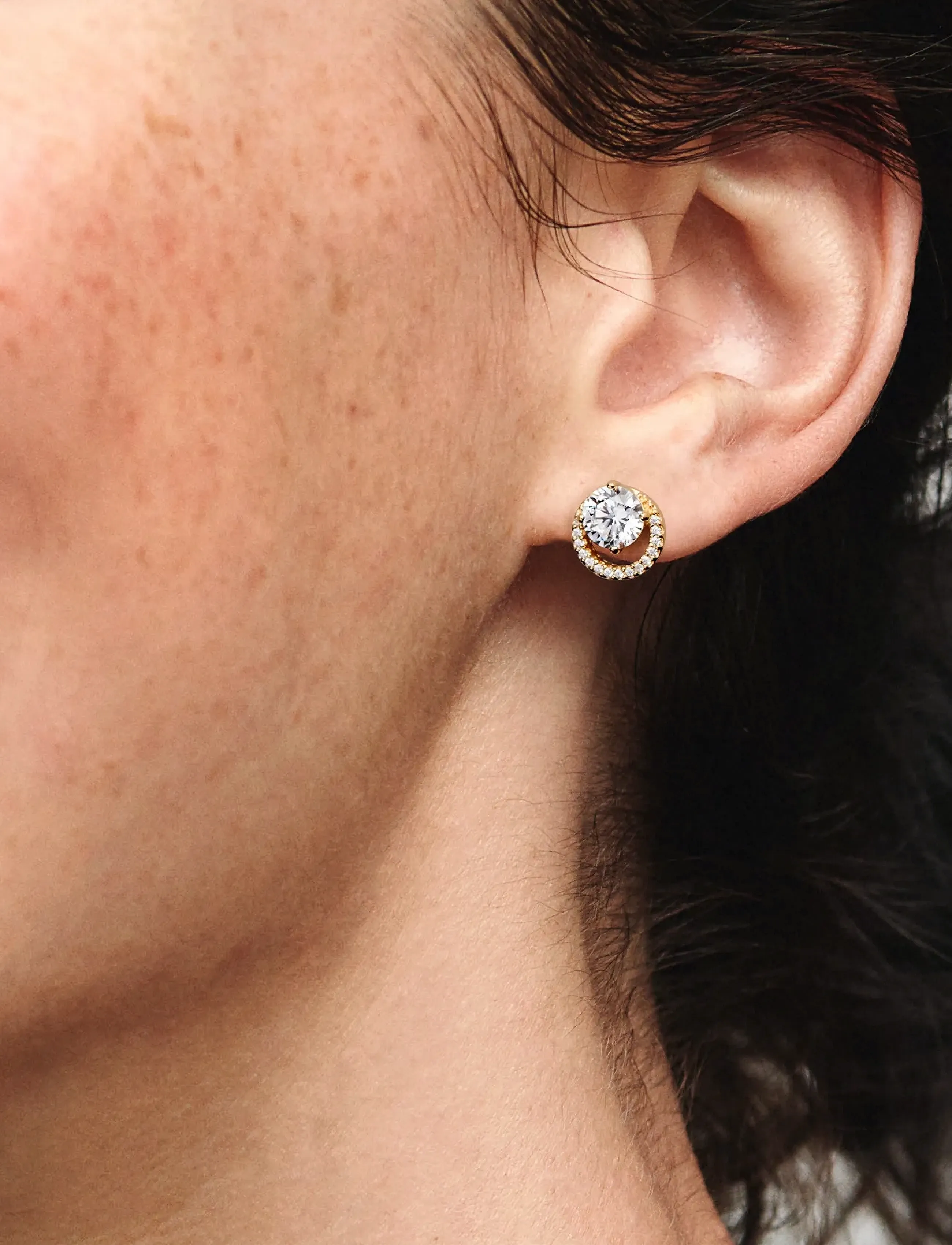 Pandora - 14k Gold-plated stud earrings with clear cubic zirconia - ohrstecker - clear - 3