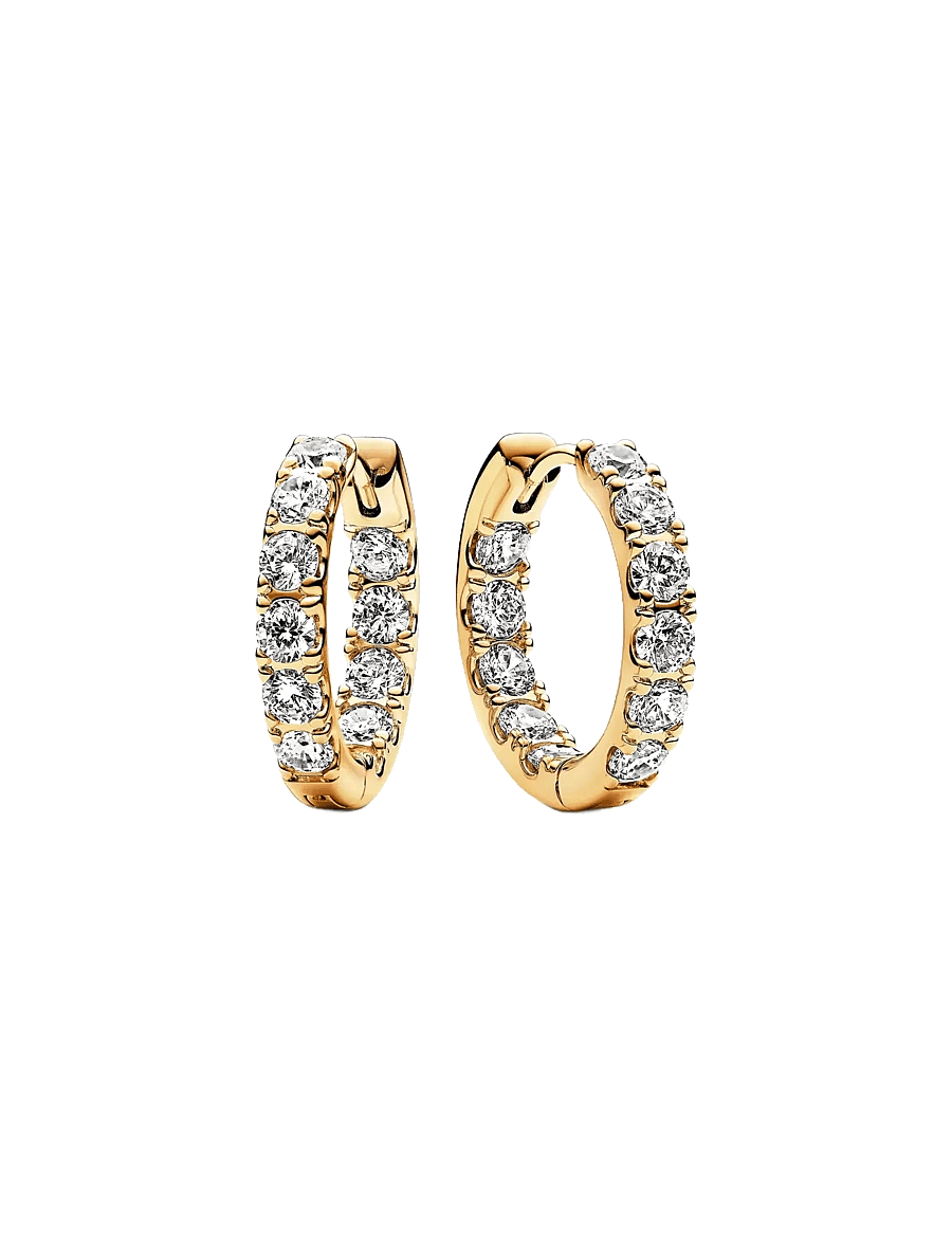 Pandora - 14k Gold-plated hoop earrings with clear cubic zirconia - cerceaux - clear - 1