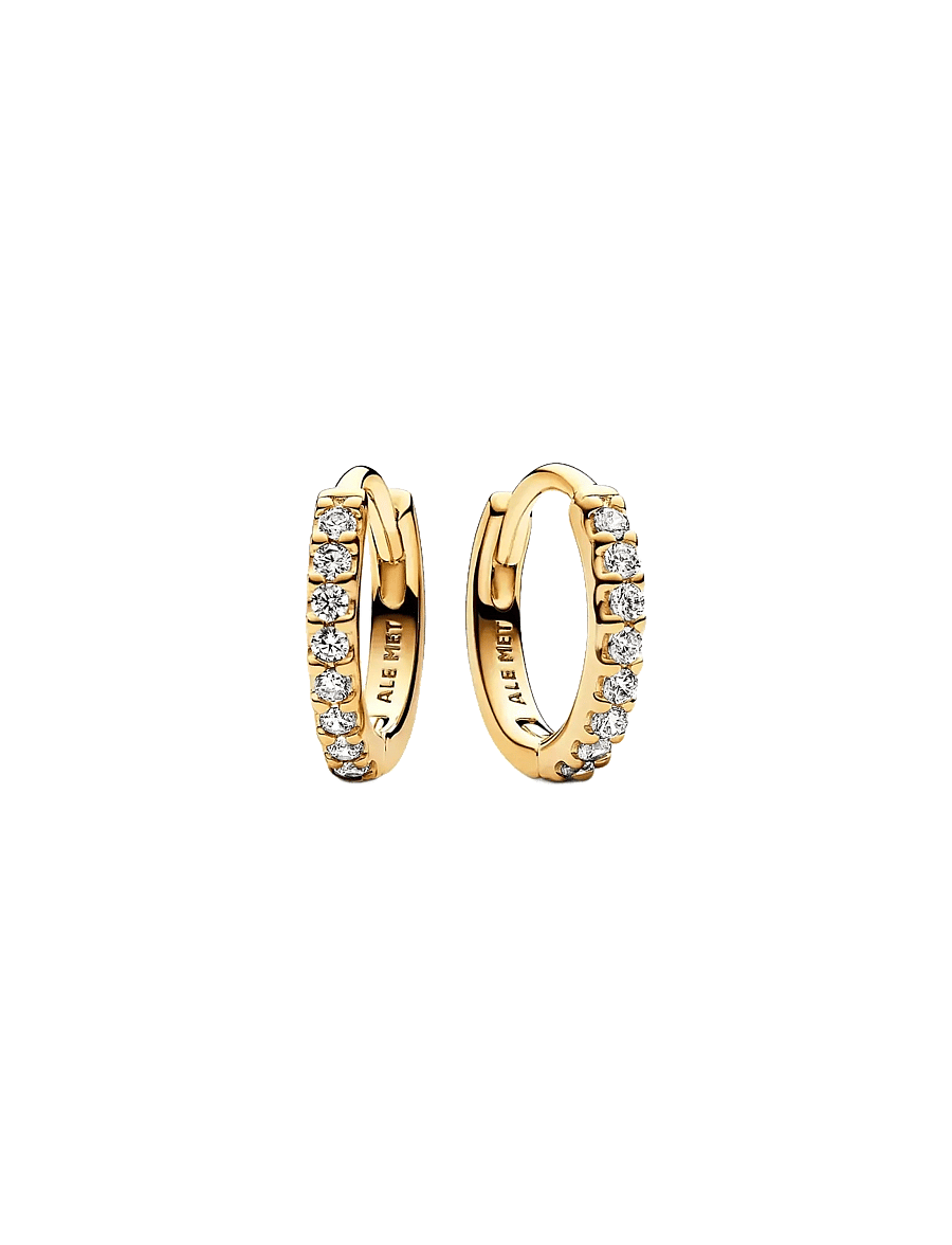 Pandora - 14k Gold-plated huggie hoop earrings with clear cubic zirconia - cerceaux - clear - 1