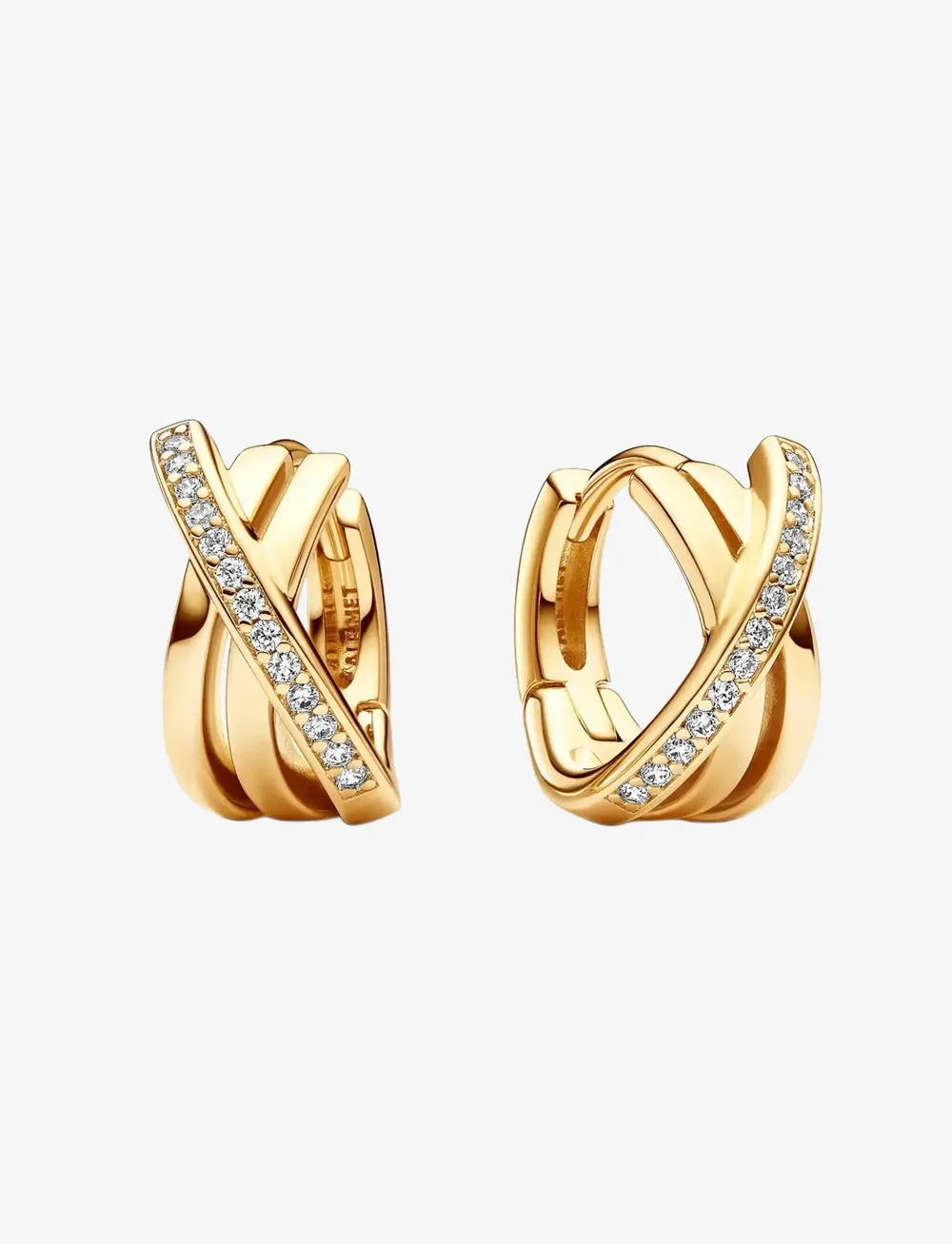 Pandora - 14k Gold-plated hoop earrings with clear cubic zirconia - hoops - clear - 1