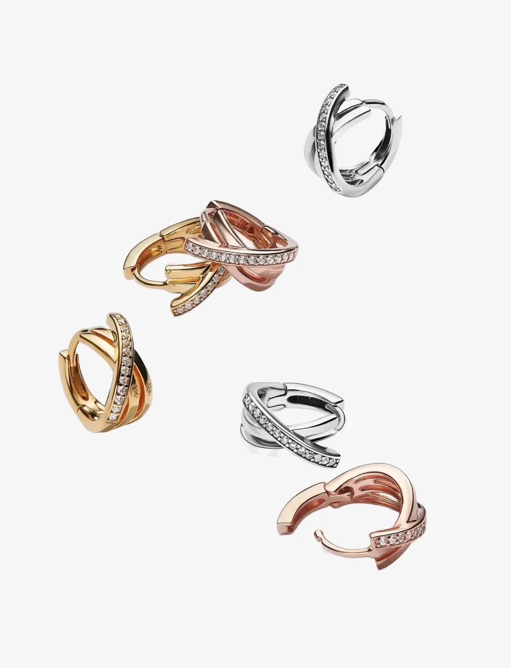 Pandora - 14k Gold-plated hoop earrings with clear cubic zirconia - hoops - clear - 2