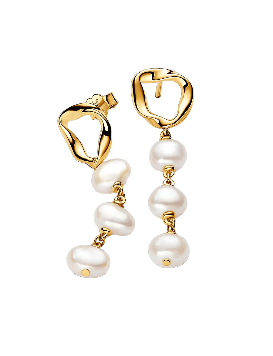 Pandora - 14k Gold-plated drop earrings with - white - 1