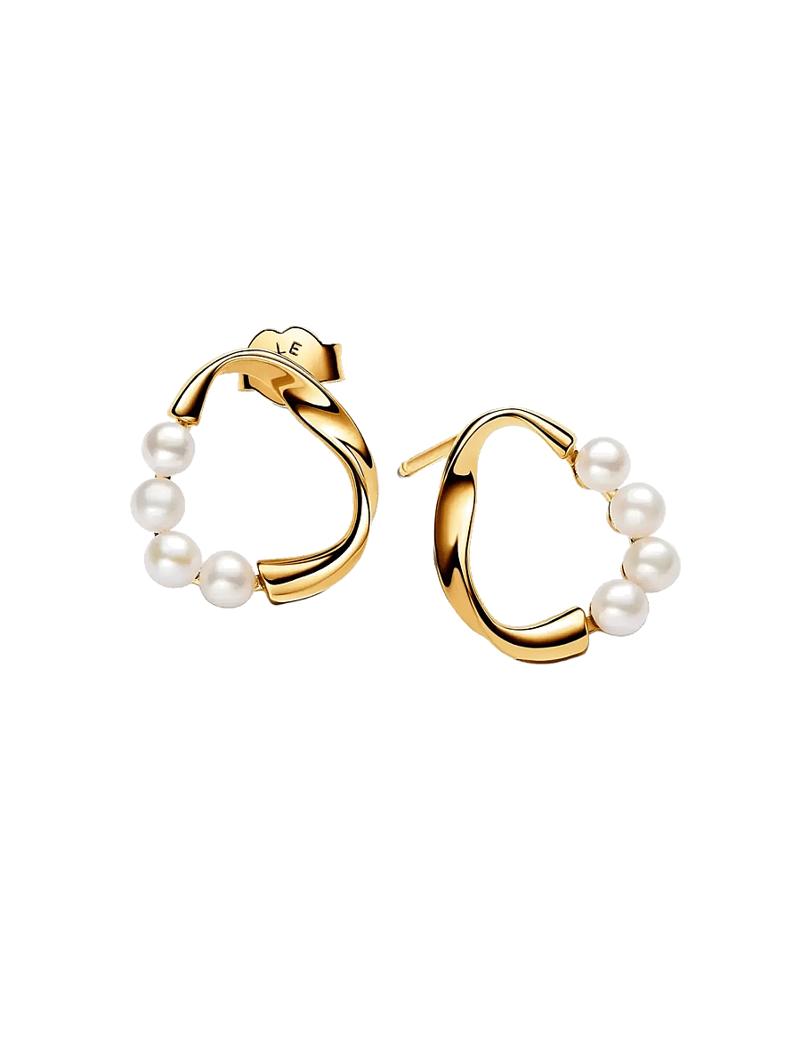 Pandora - 14k Gold-plated stud earrings with white treated freshwater cultured pearl - boucles d'oreilles en perles - white - 1