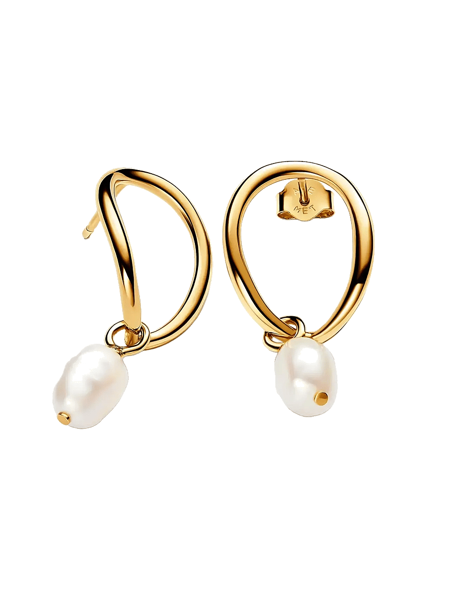 Pandora - 14k Gold-plated drop earrings with baroque white treated freshwater cultured pearl - boucles d'oreilles en perles - white - 1