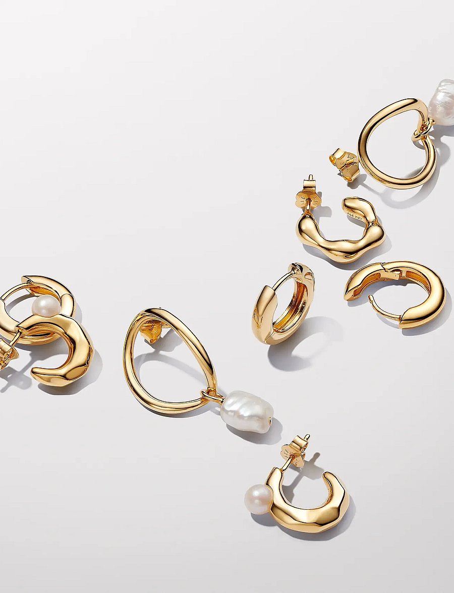 Pandora - 14k Gold-plated drop earrings with baroque white treated freshwater cultured pearl - boucles d'oreilles en perles - white - 3
