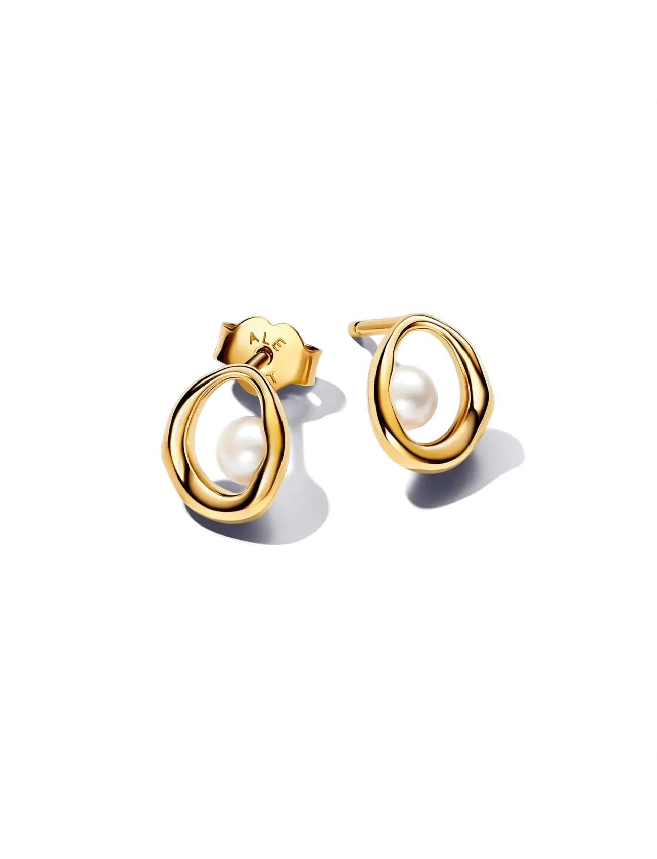Pandora 14k Gold-plated stud earrings with white treated freshwater cultured pearl - Pandora - WHITE / gold