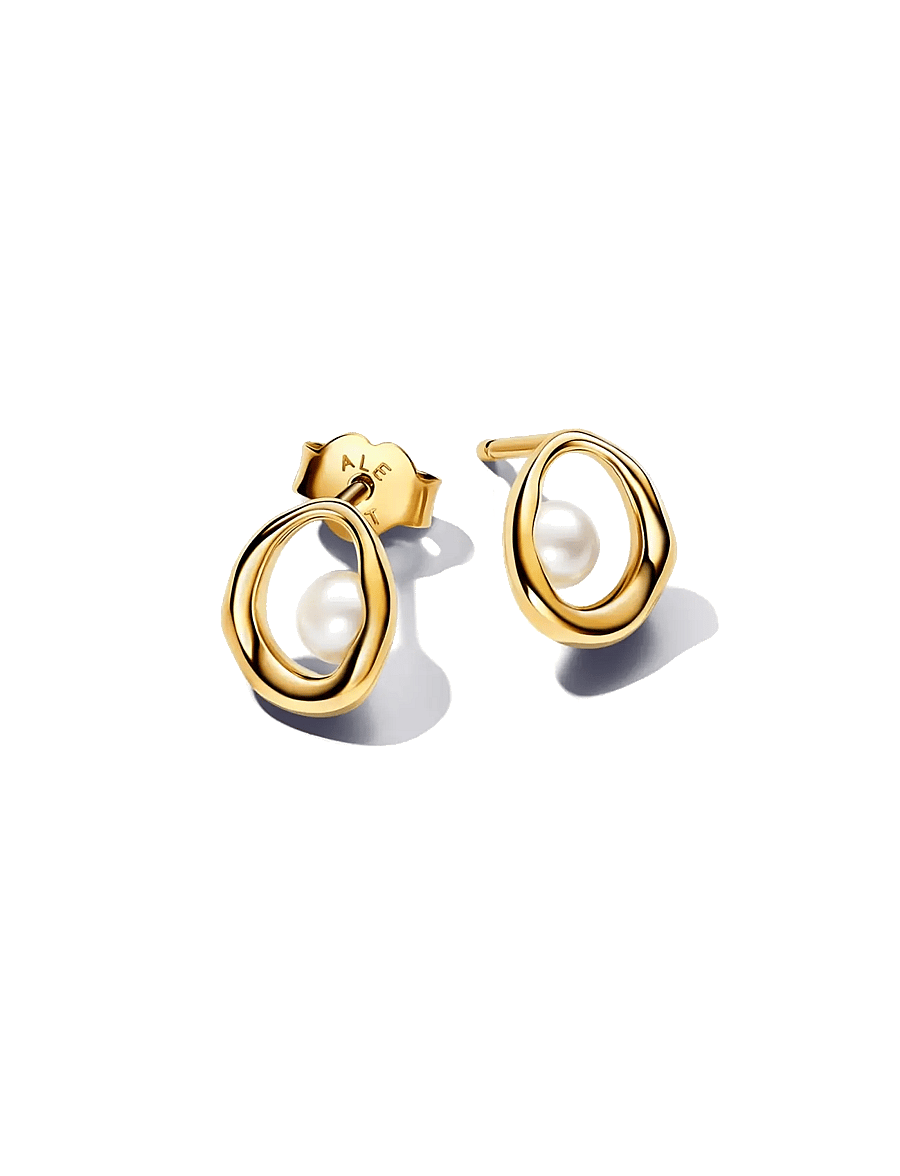Pandora - 14k Gold-plated stud earrings with white treated freshwater cultured pearl - boucles d'oreilles en perles - white - 1