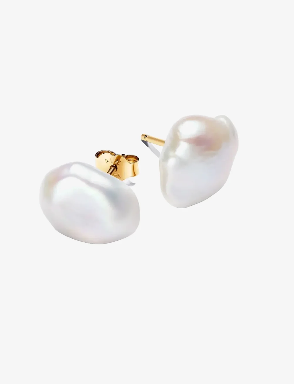 Pandora - 14k Gold-plated stud earrings with baroque white treated freshwater cultured pearl - pärlörhängen - white - 1