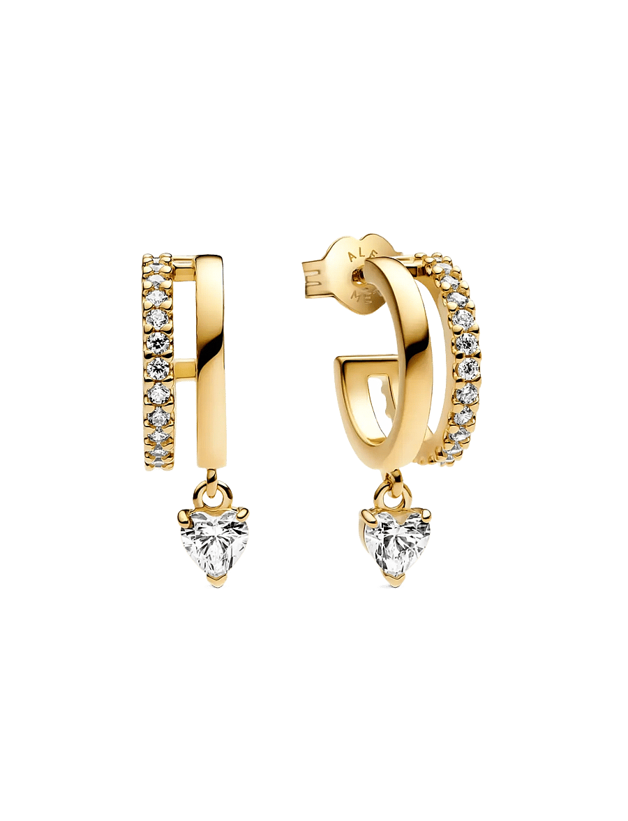 Pandora - Heart 14k gold-plated hoop earrings with clear cubic zirconia - cerceaux - clear - 1
