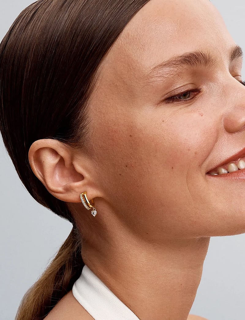 Pandora - Heart 14k gold-plated hoop earrings with clear cubic zirconia - kreolen - clear - 0