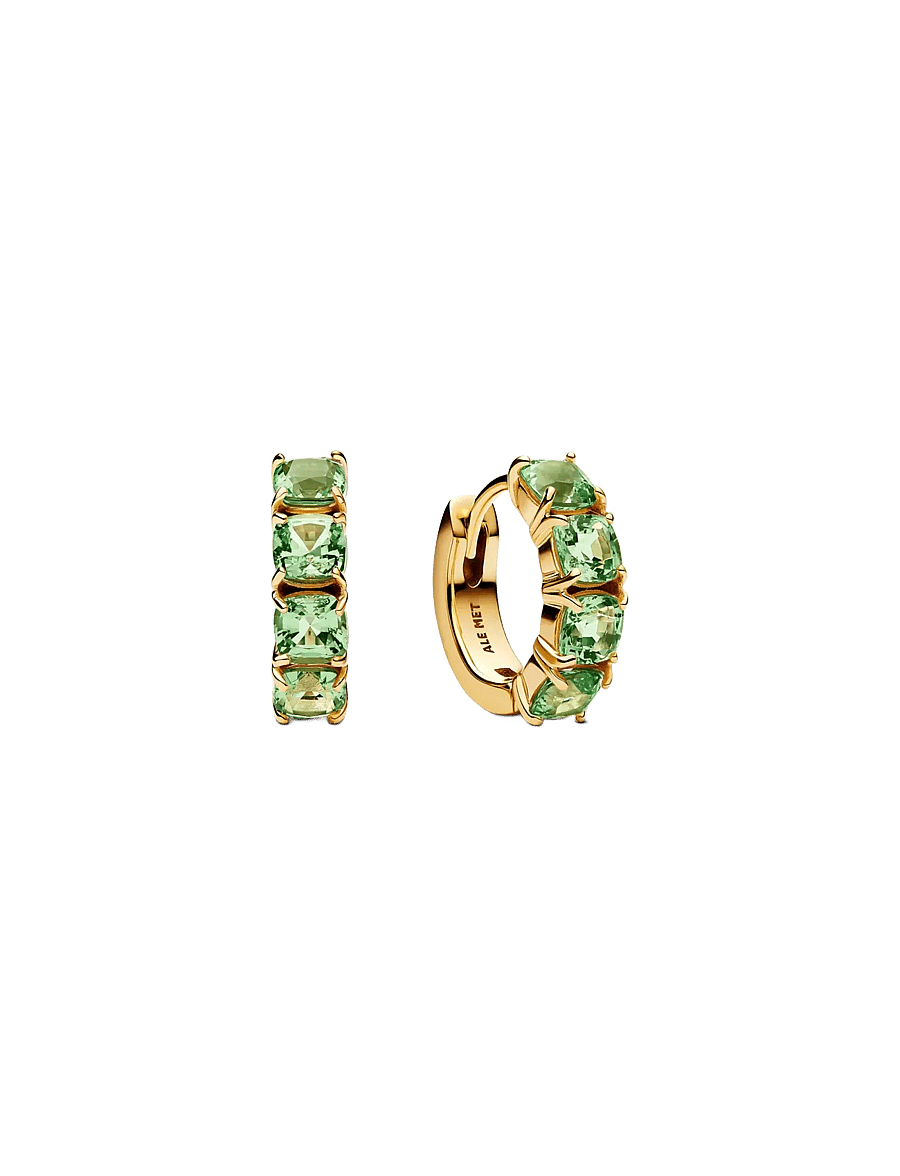 Pandora - 14k gold-plated hoop earrings with mint green crystal - Øreringer - green - 1