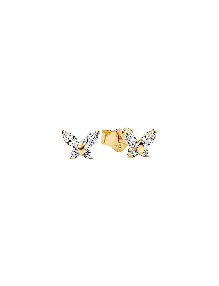 Pandora - Butterfly 14k gold-plated stud earrings with clear cubic zirconia - ohrstecker - clear - 1