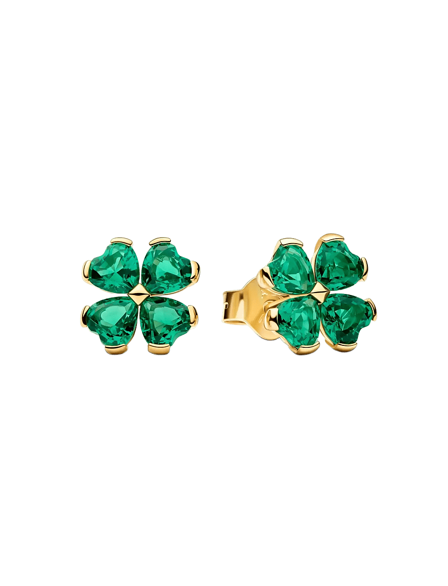 Pandora - Clover 14k gold-plated stud earrings - green - 1
