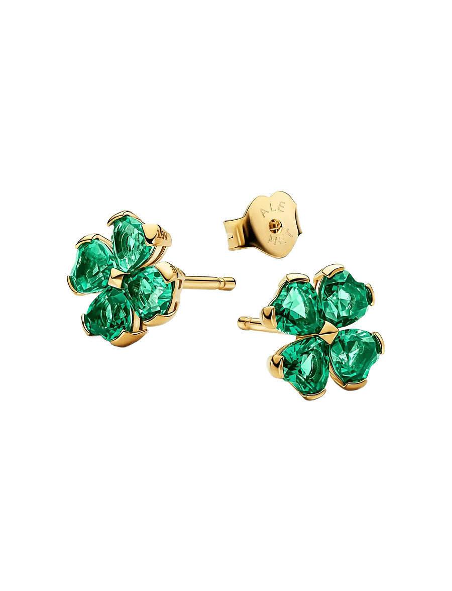 Pandora - Clover 14k gold-plated stud earrings - green - 2
