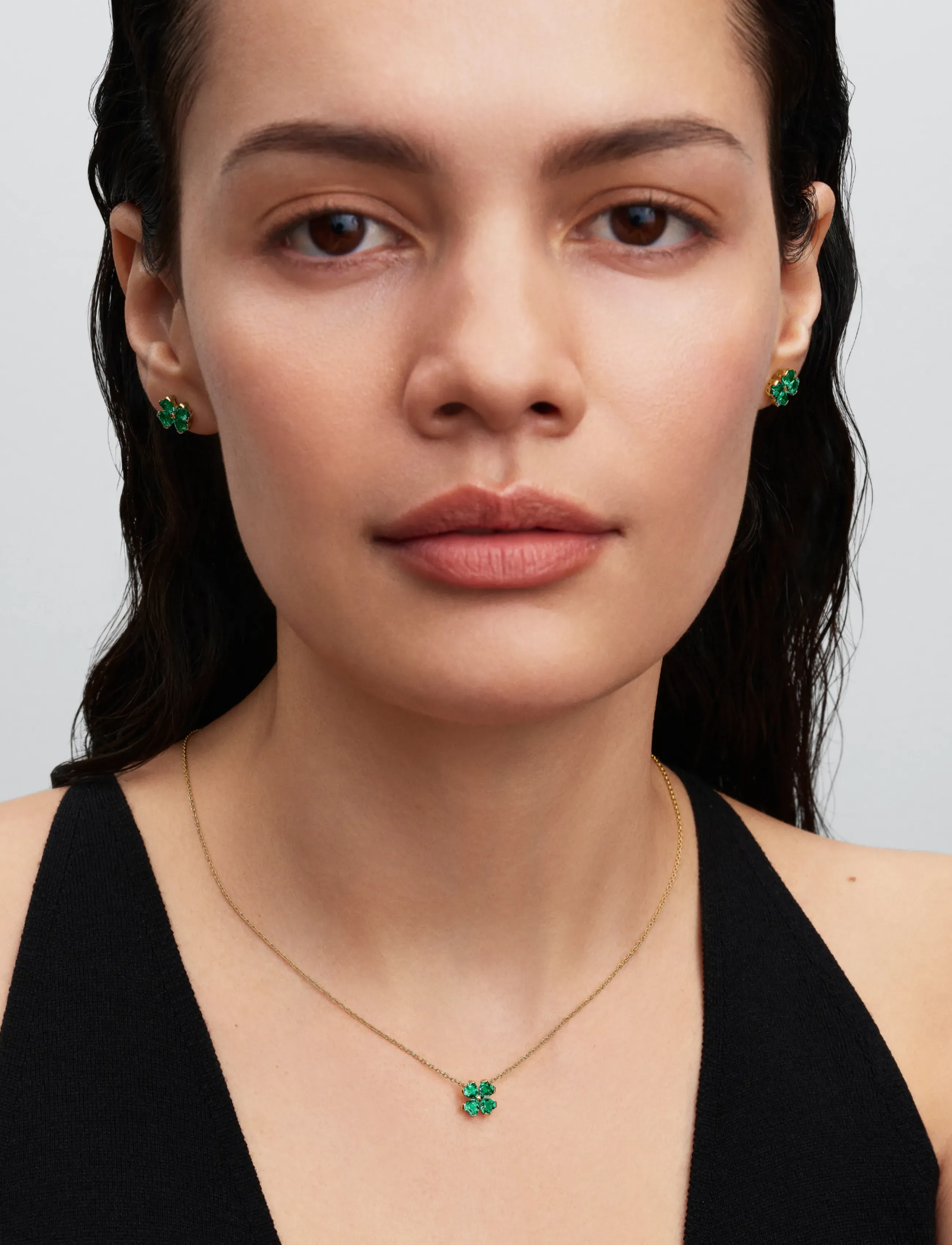 Pandora - Clover 14k gold-plated stud earrings - green - 0
