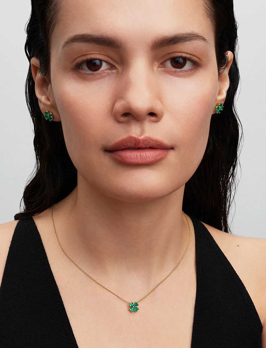 Pandora - Clover 14k gold-plated stud earrings - green - 0