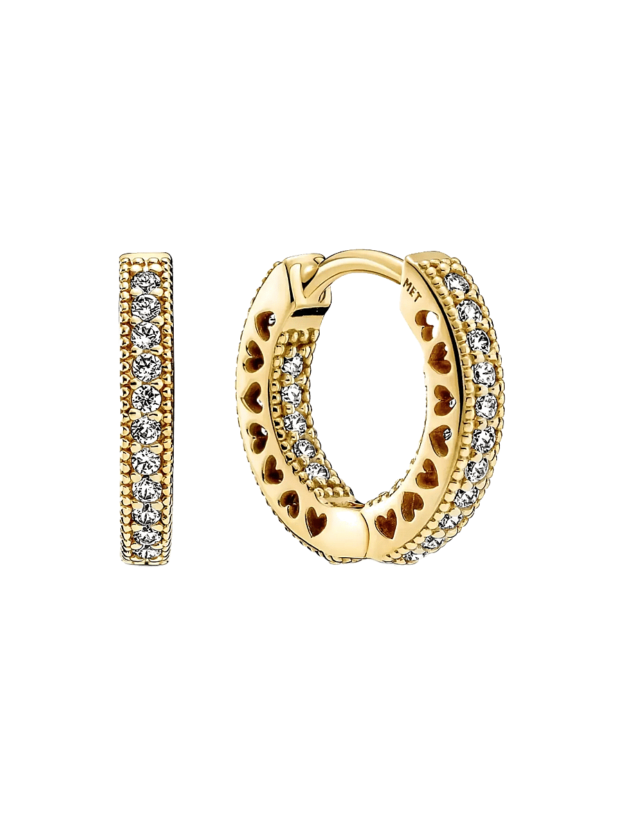 Pandora - 14k Gold-plated hoop earrings with clear cubic zirconia - kreolen - clear - 0