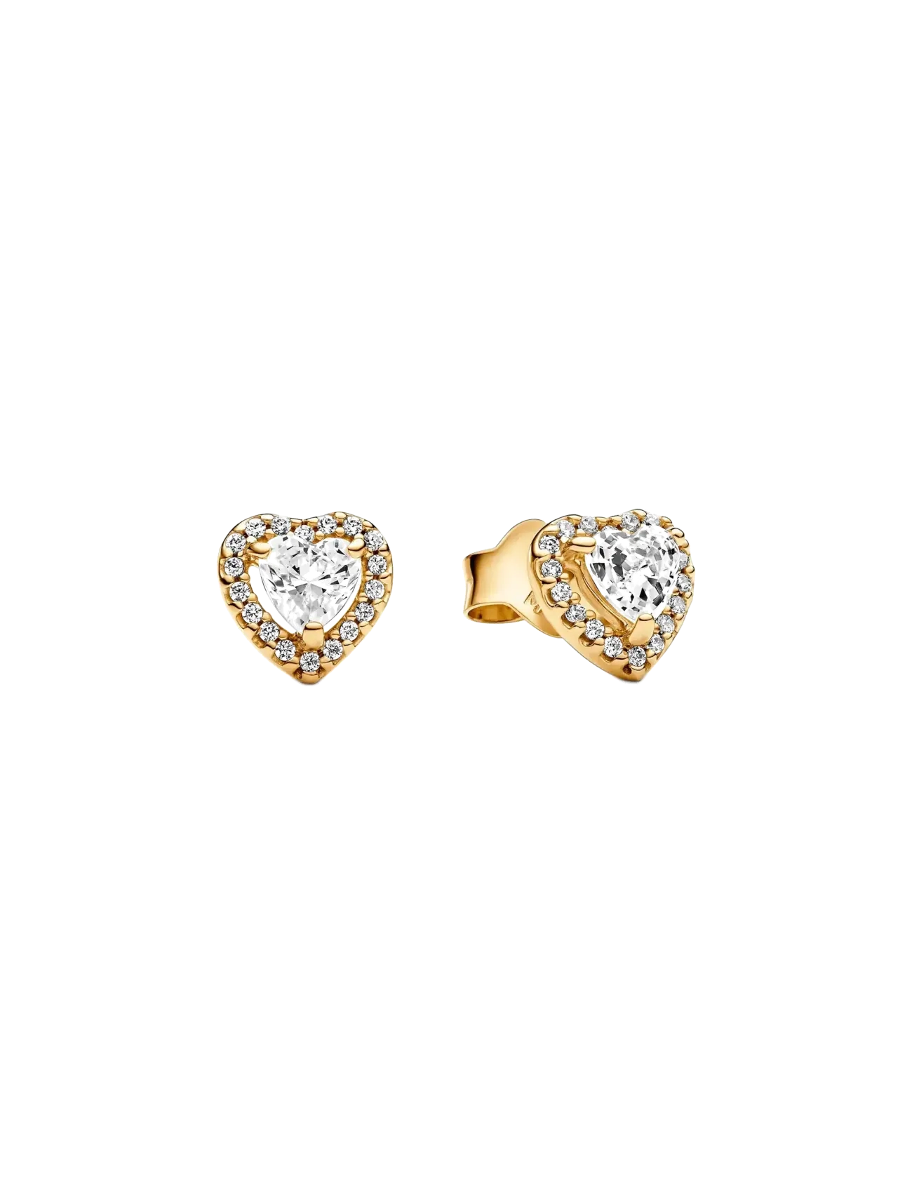 Heart 14k gold-plated stud earrings with clear cubic zirconia - CLEAR