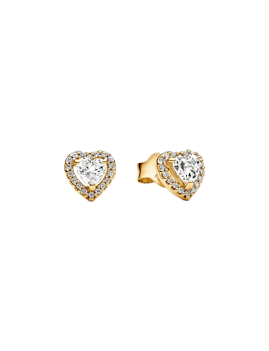Pandora - Heart 14k gold-plated stud earrings with clear cubic zirconia - ohrstecker - clear - 1
