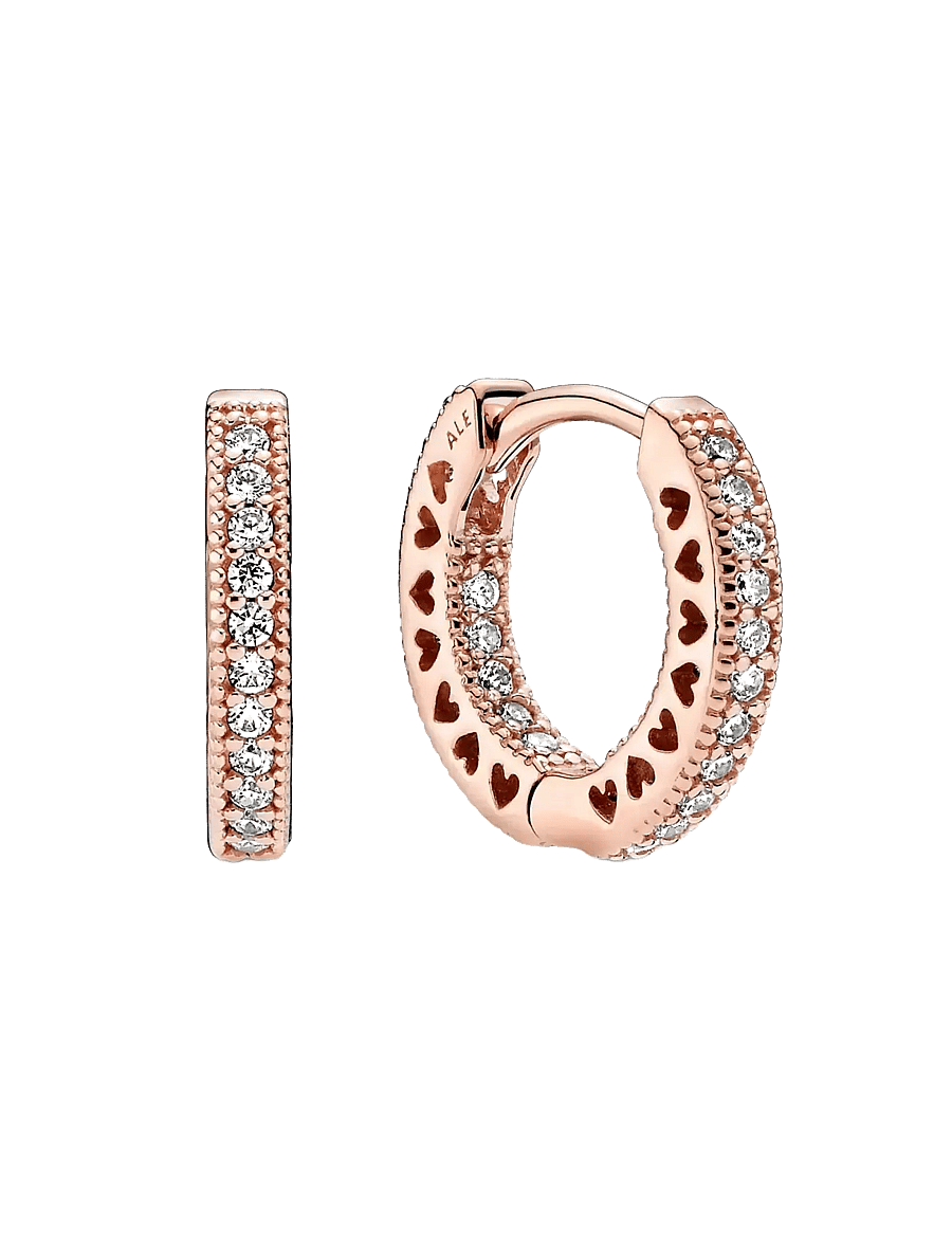 Pandora - 14k Rose gold-plated hoop earrings with clear cubic zirconia - kreolen - clear - 1
