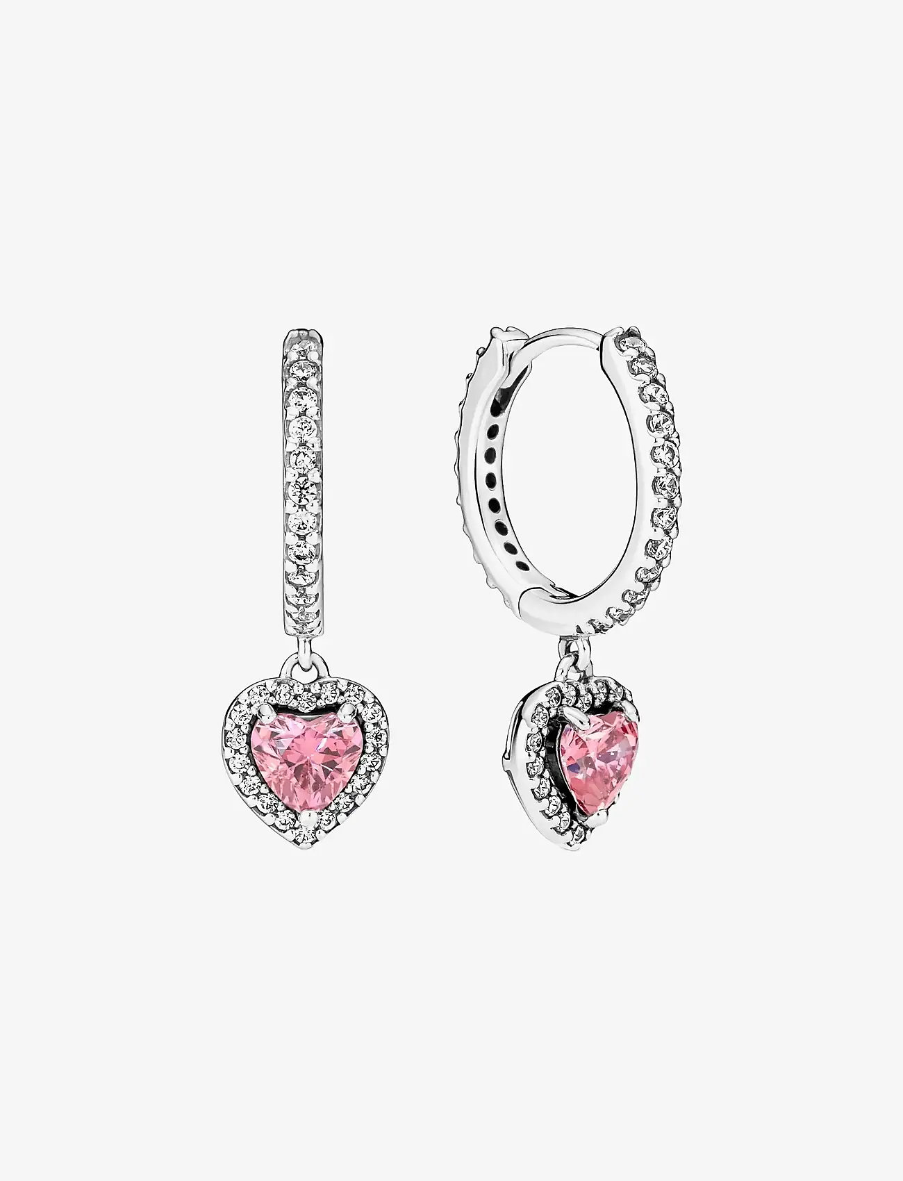 Pandora - Heart sterling silver hoop earrings with fancy pink and clear cubic zirconia - kreolen - pink - 1