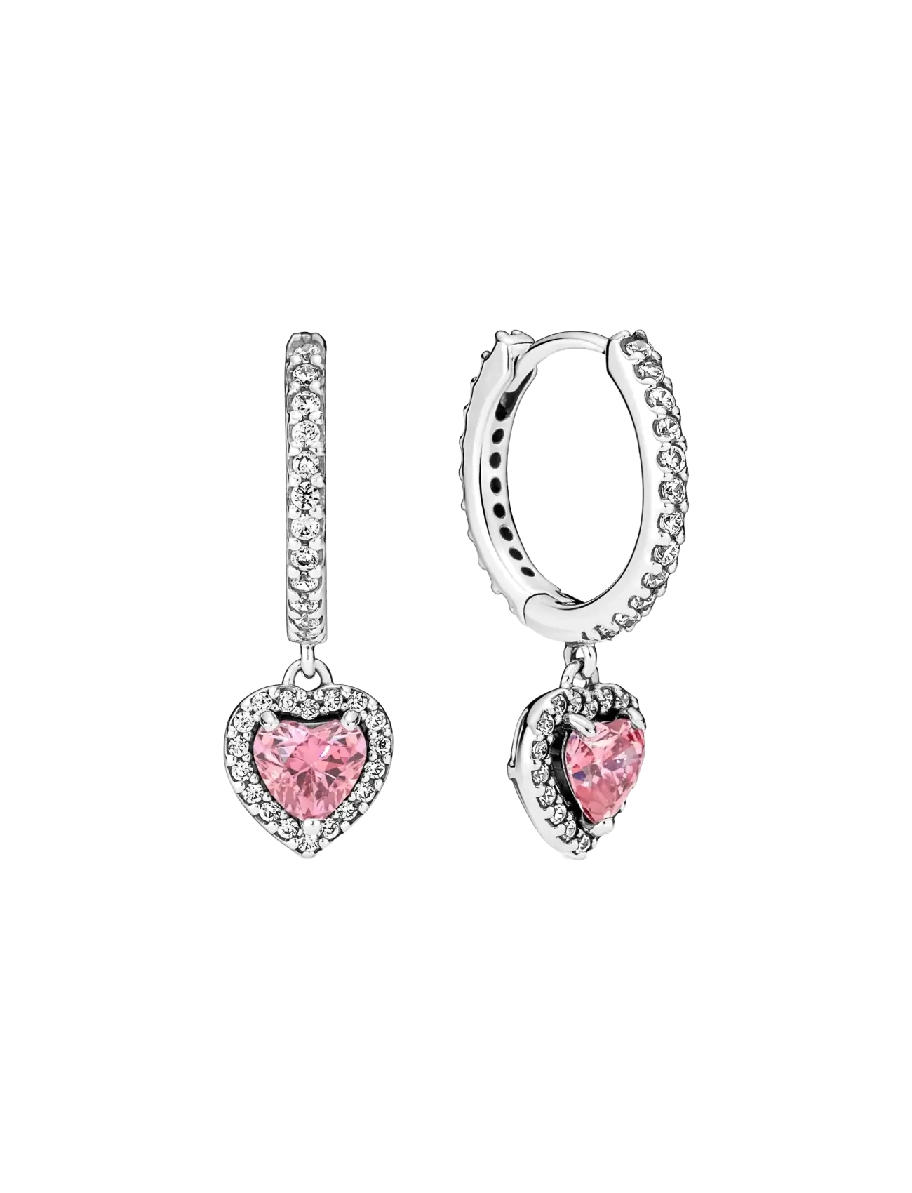 Pandora Heart sterling silver hoop earrings with fancy pink and clear cubic zirconia - Smykker - PINK / pink/rose