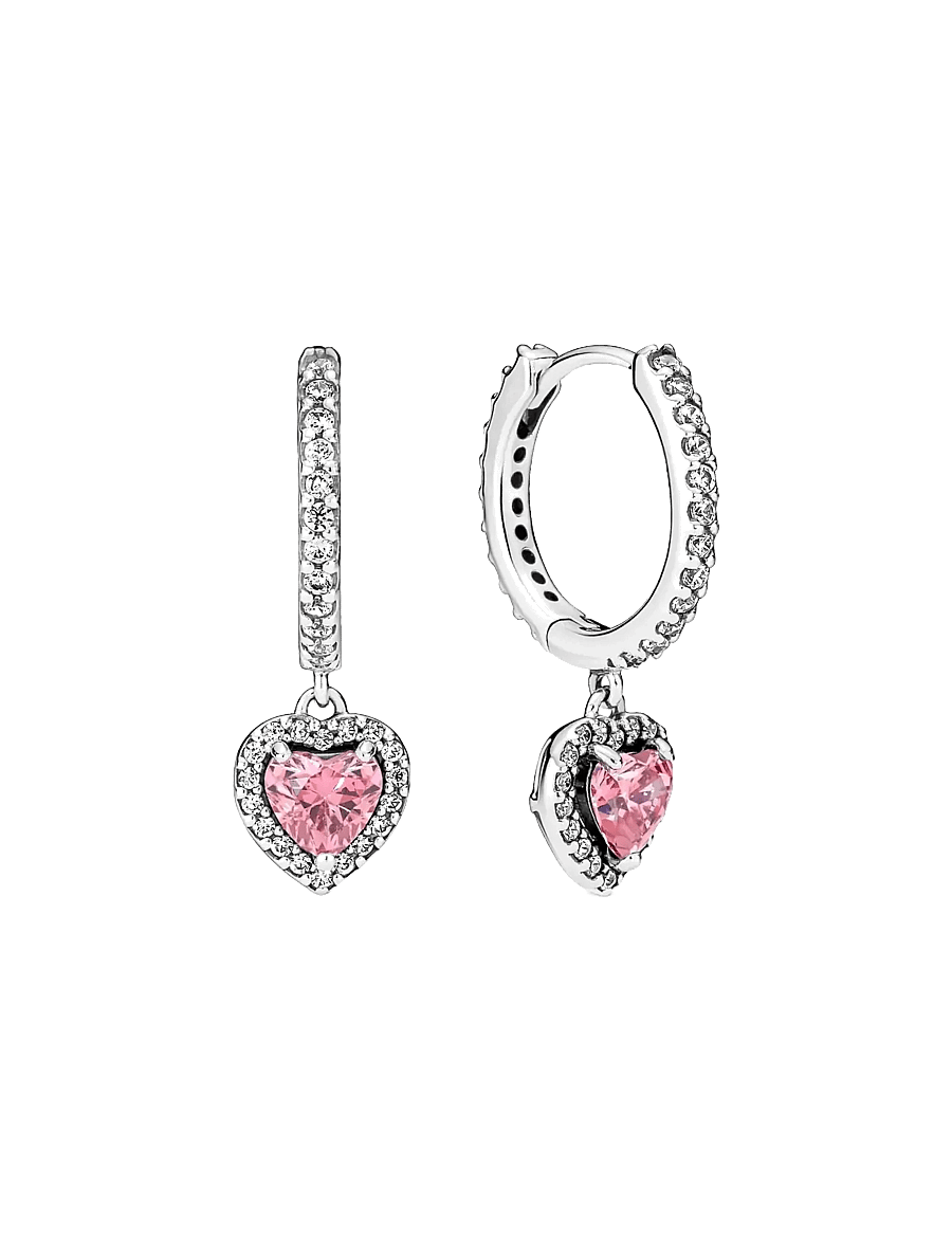 Pandora - Heart sterling silver hoop earrings with fancy pink and clear cubic zirconia - cerceaux - pink - 1