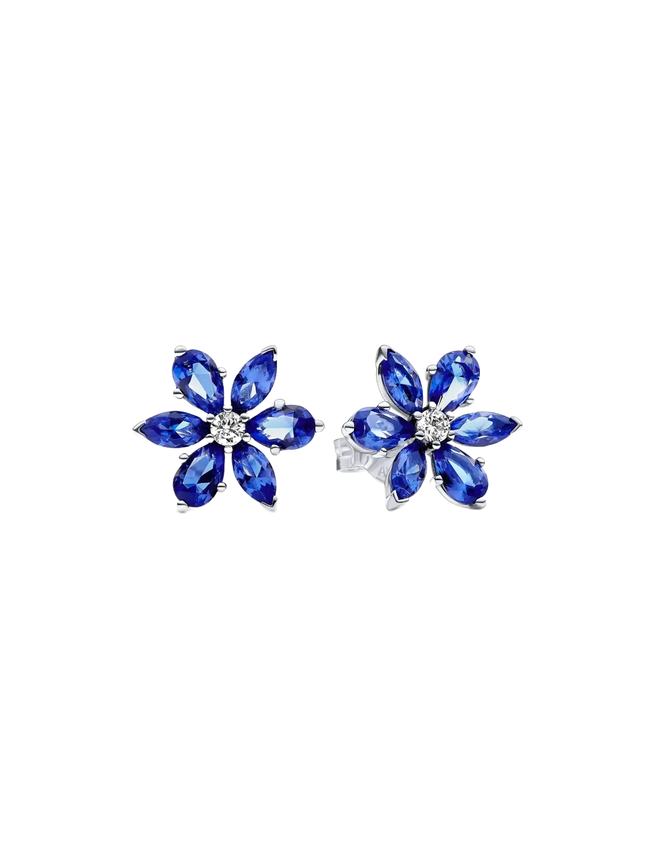 Pandora - Herbarium cluster sterling silver stud earrings with princess blue crystal and clear cubic zirconia - blue - 1