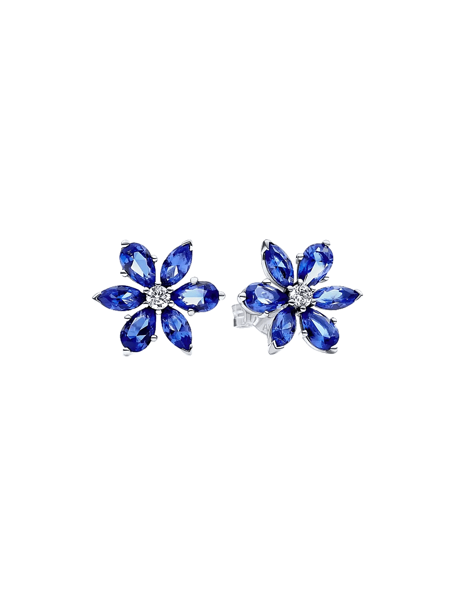 Pandora - Herbarium cluster sterling silver stud earrings with princess blue crystal and clear cubic zirconia - blue - 1