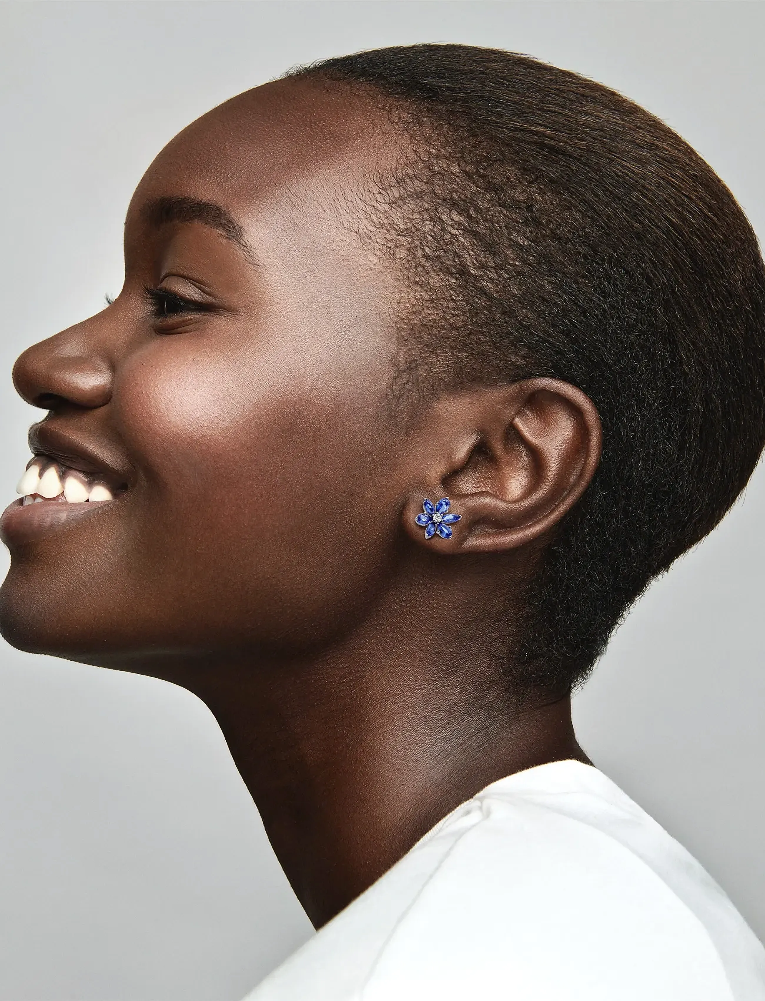 Herbarium Cluster Sterling Silver Stud Earrings With Princess Blue Crystal And Clear Cubic Zirconia