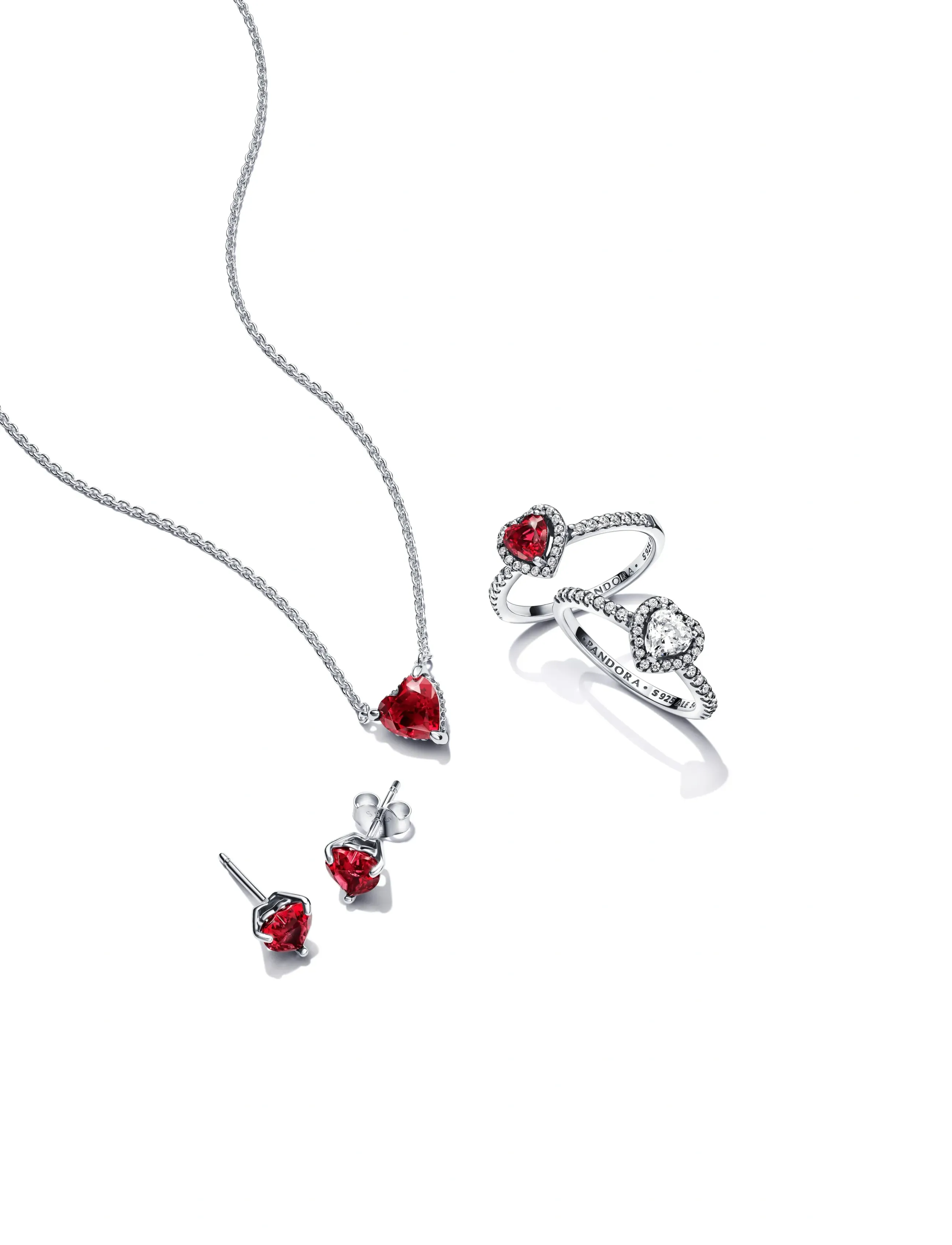 Pandora - Heart sterling silver stud earrings with cherries jubilee red crystal - Ørestikker - red - 3