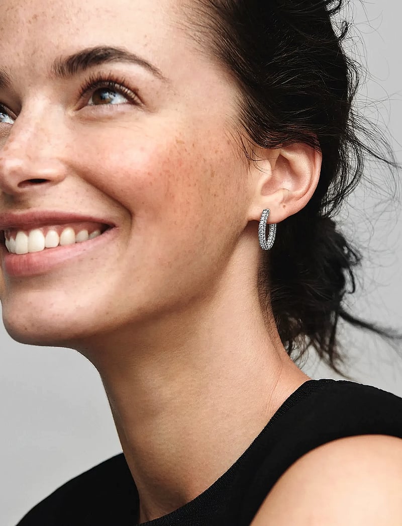 Pandora - Sterling silver hoop earrings with clear cubic zirconia - kreolen - clear - 0