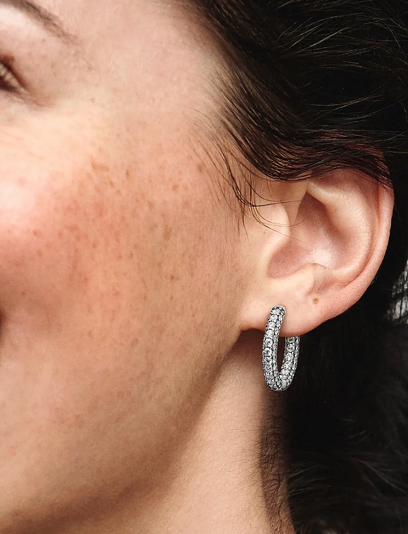 Pandora - Sterling silver hoop earrings with clear cubic zirconia - kreolen - clear - 2