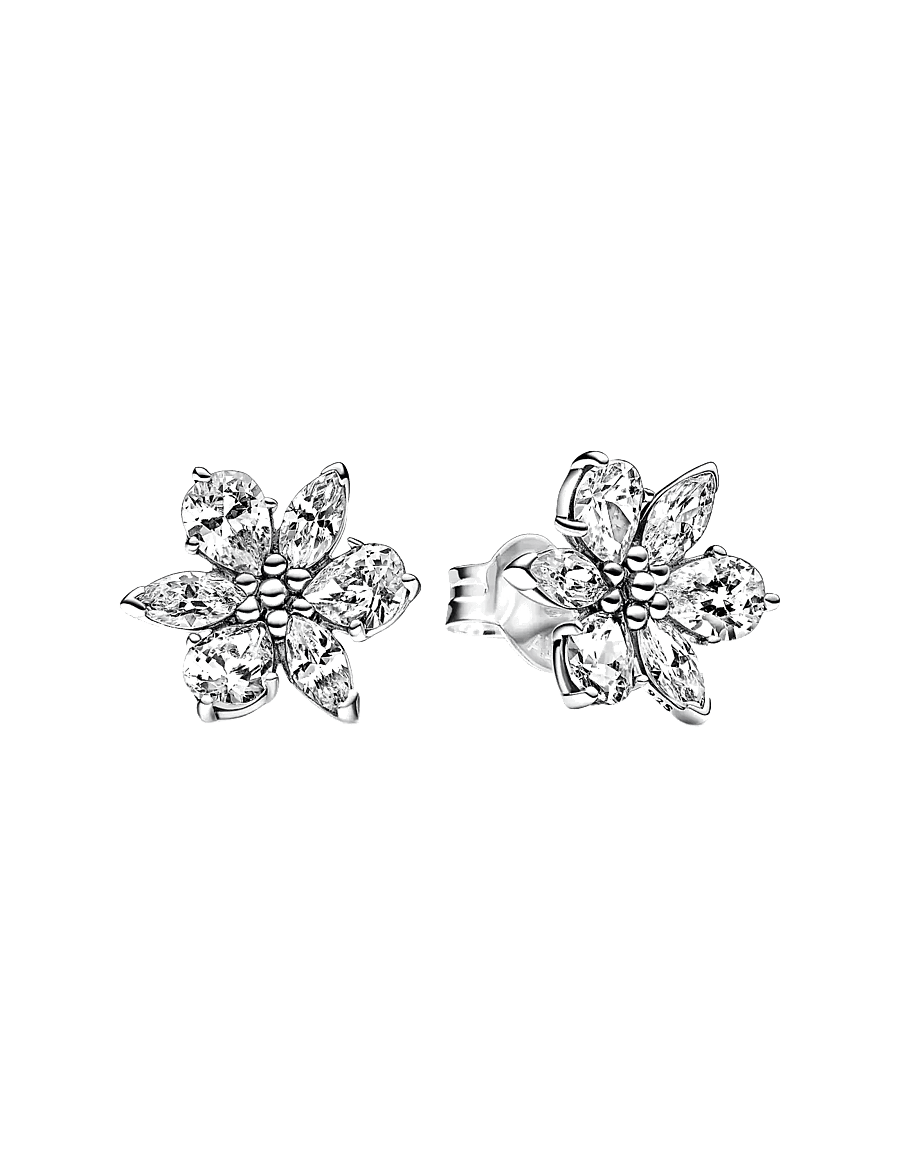 Pandora - Herbarium cluster sterling silver stud earrings with clear cubic zirconia - goujons - clear - 1