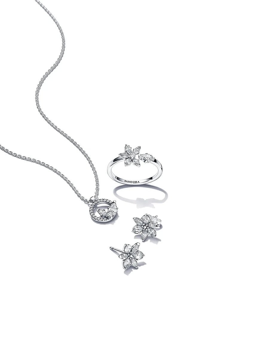Pandora - Herbarium cluster sterling silver stud earrings with clear cubic zirconia - goujons - clear - 3