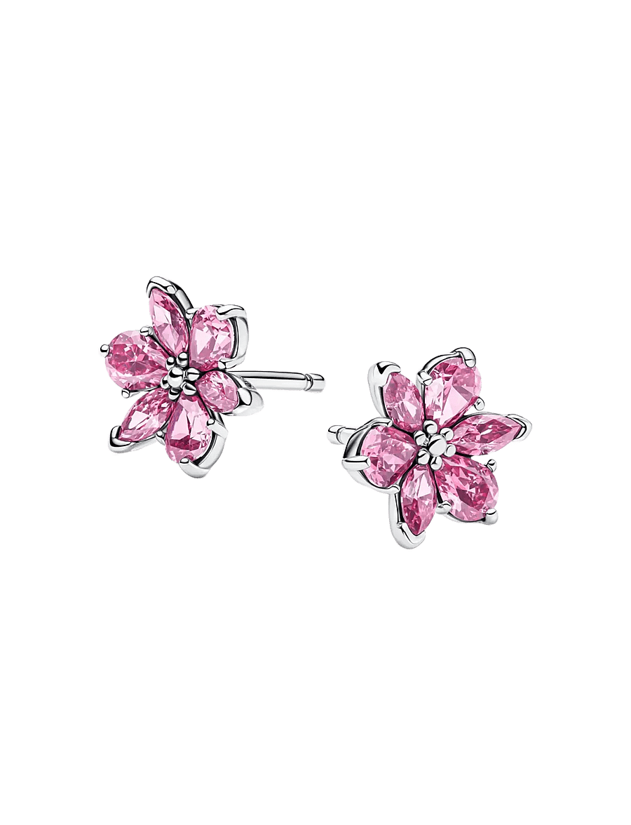 Pandora - Herbarium Sparkling Pink Flower Stud Earrings - pink - 2