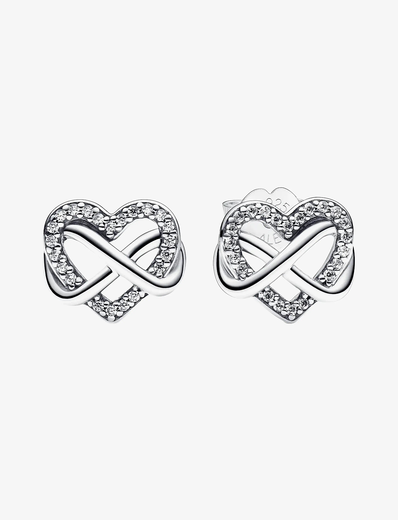 Pandora - Infinity heart sterling silver stud earrings with clear cubic zirconia - stud earrings - clear - 1