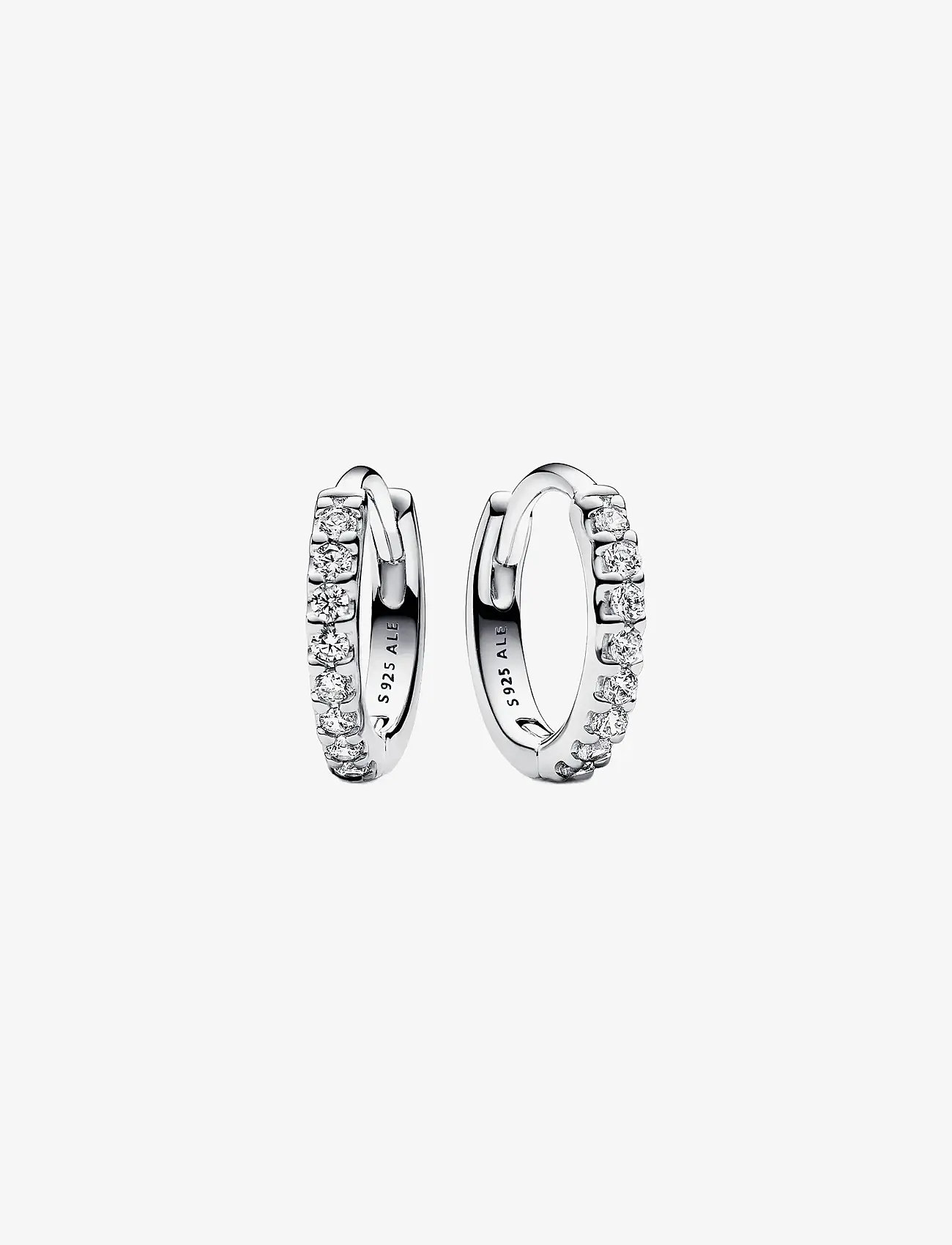 Pandora - Sterling silver huggie hoop earrings with clear cubic zirconia - hoops - clear - 1