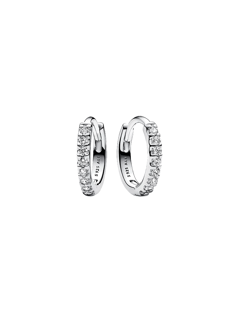 Pandora - Sterling silver huggie hoop earrings with clear cubic zirconia - hoops - clear - 1
