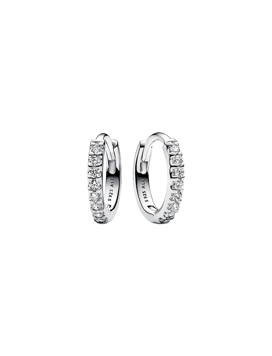 Pandora - Sterling silver huggie hoop earrings with clear cubic zirconia - kreolen - clear - 1