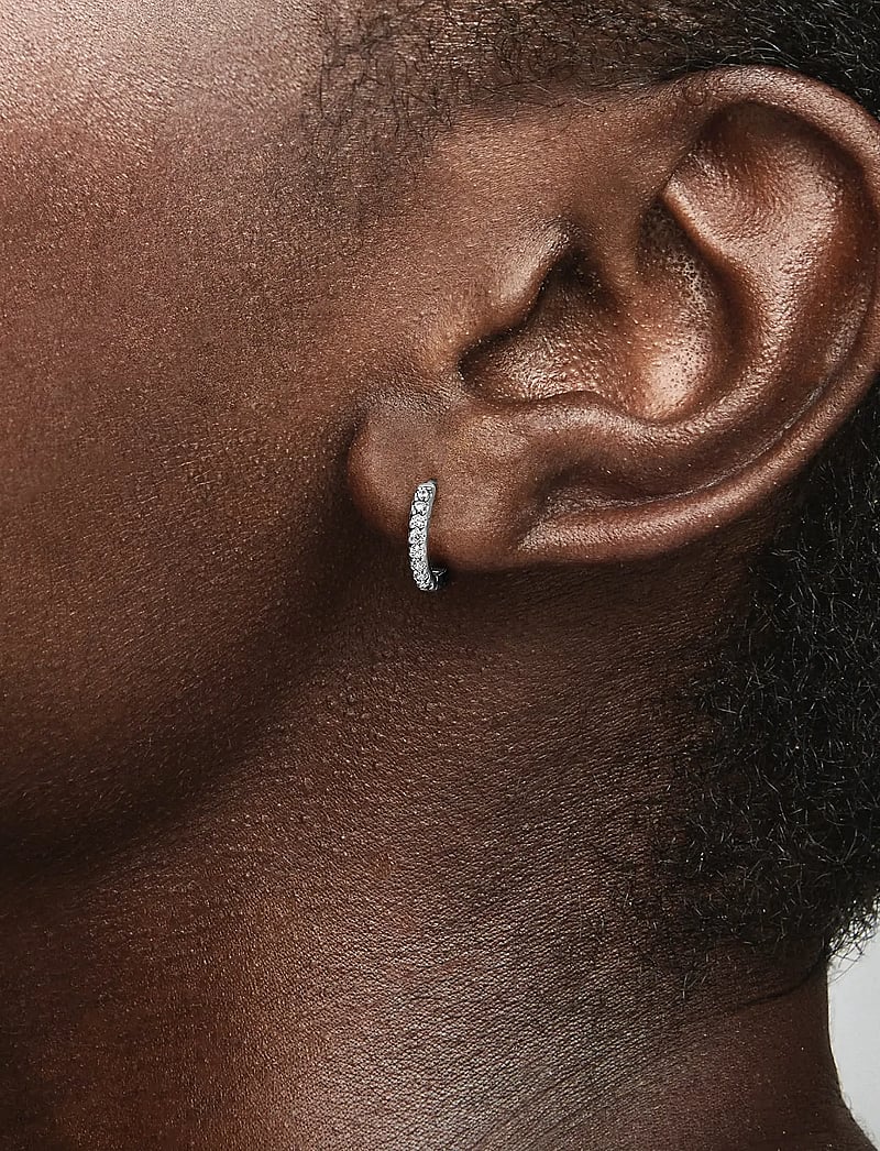 Pandora - Sterling silver huggie hoop earrings with clear cubic zirconia - hoops - clear - 2