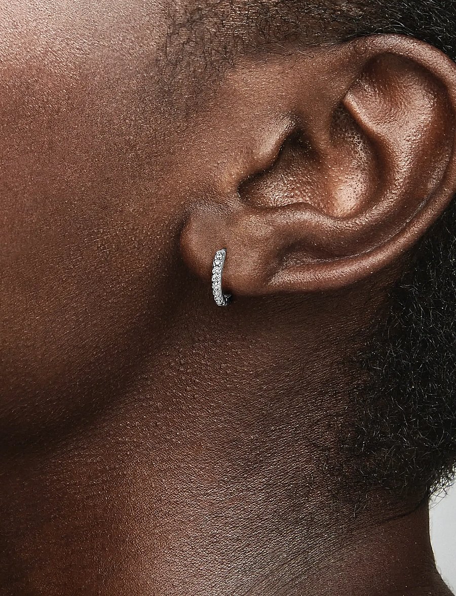 Pandora - Sterling silver huggie hoop earrings with clear cubic zirconia - kreolen - clear - 2