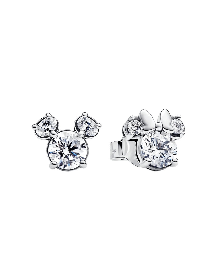 Pandora - Disney Mickey and Minnie silhouette sterling silver stud earrings with clear cubic zirconia - goujons - clear - 1