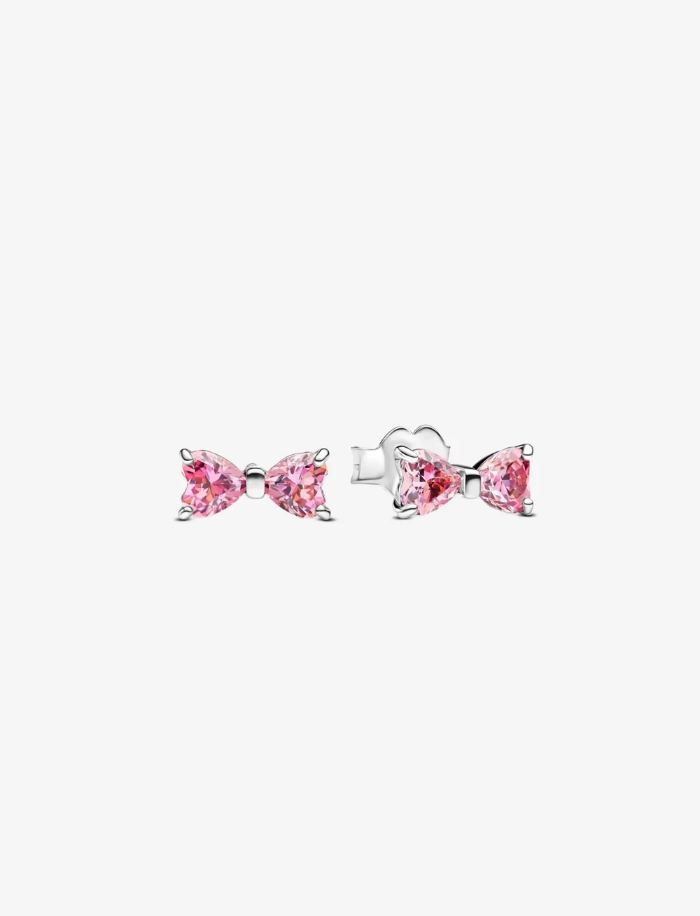 Pandora - Bow sterling silver stud earrings with fancy pink cubic zirconia - naastkõrvarõngad - pink - 1